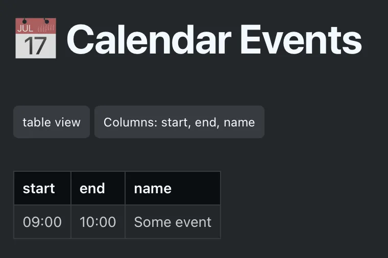 Calendar events screenshot